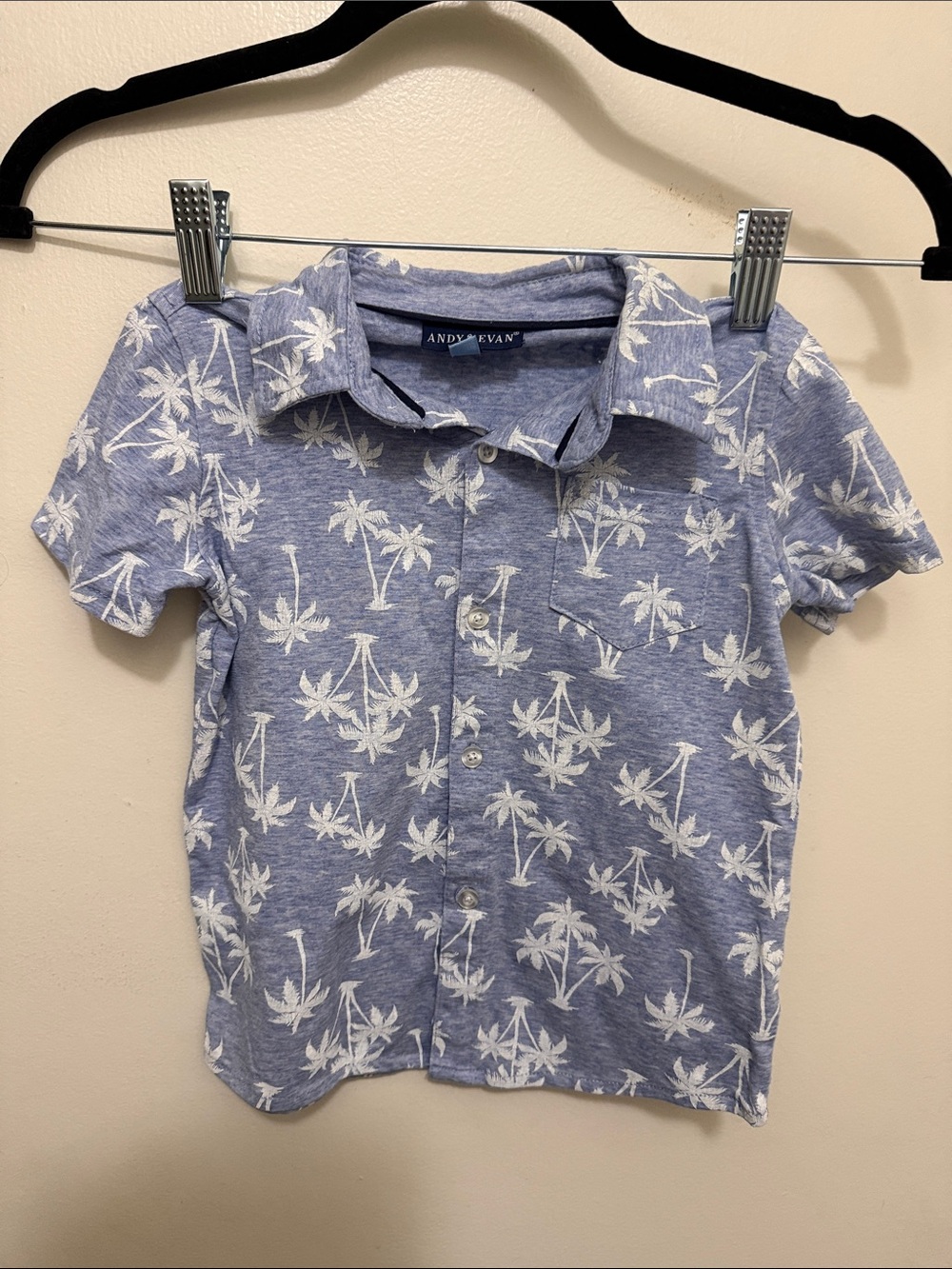 Andy & Evan Light Blue Short Sleeve Palm-Print Button Shirt